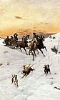 Bodhan Von Kleczynski Figures in a Horse drawn Sleigh in a Winter Landscape painting